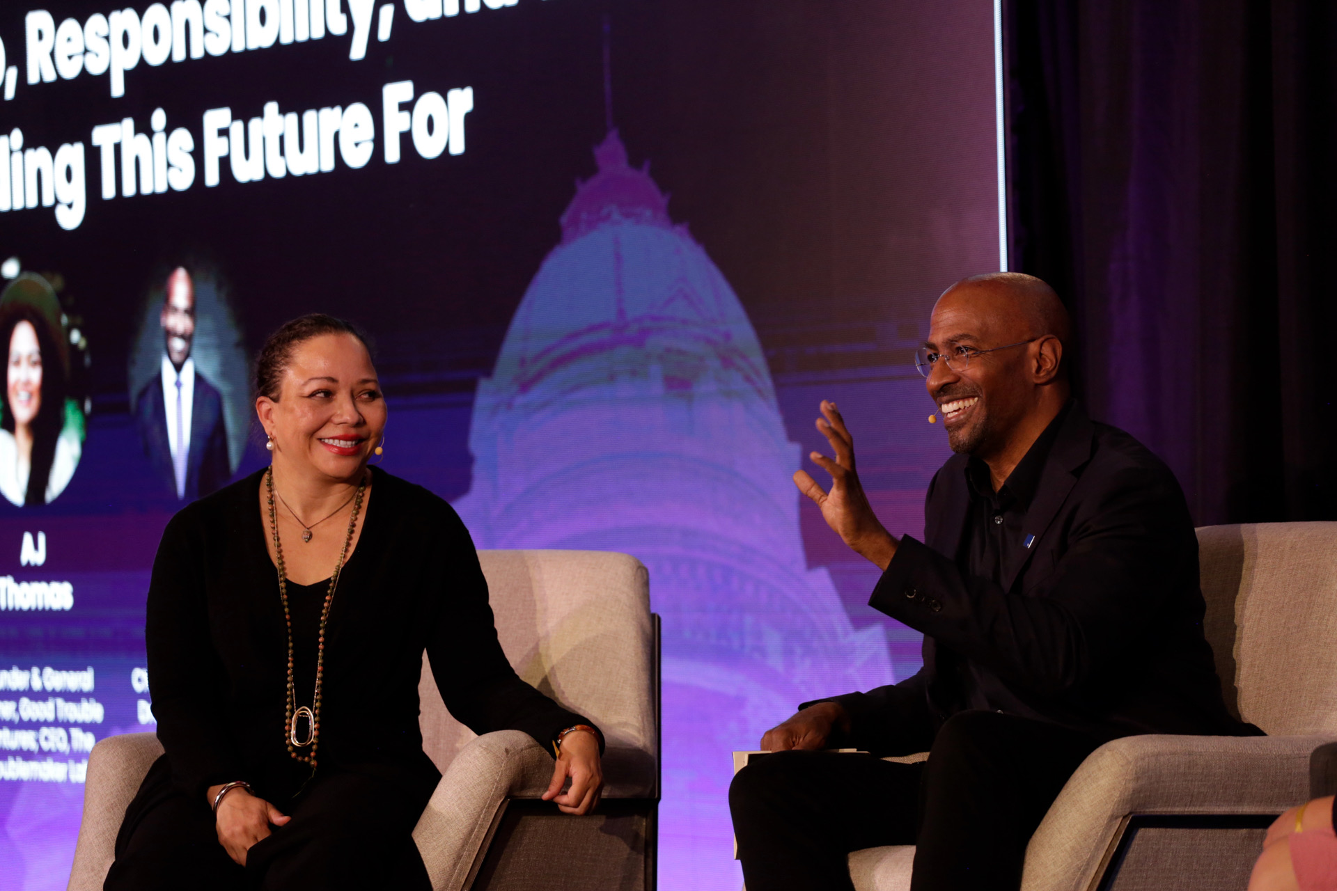 Nichol Bradford and Van Jones on stage at AGENCY: Future of Work